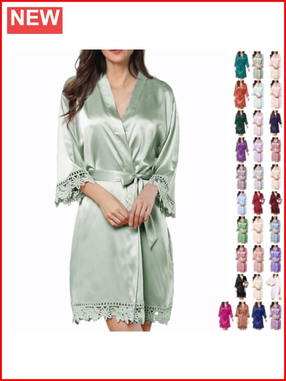 Womens Silk Satin Robe Kimono Lace Bridal Bathrobe Dressing Gown